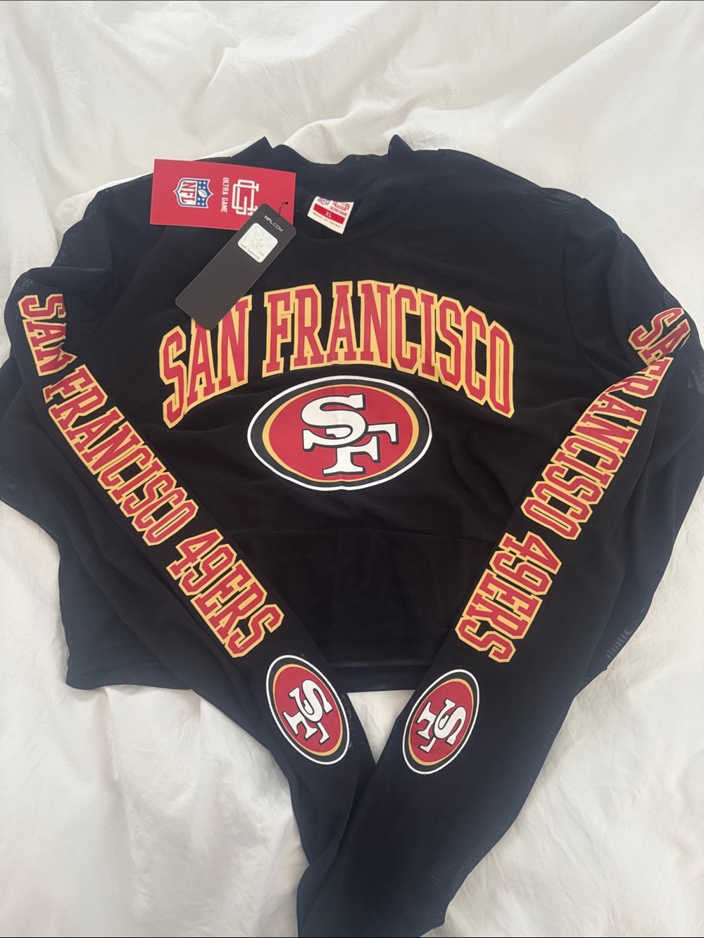 Fashion Nova NFL San Francisco 49ers Black and Red mesh long sleeve